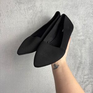 Call It Spring Black Ribbed Knit Pointed Toe Vegan Flats Womens 11 B.E.D Foam